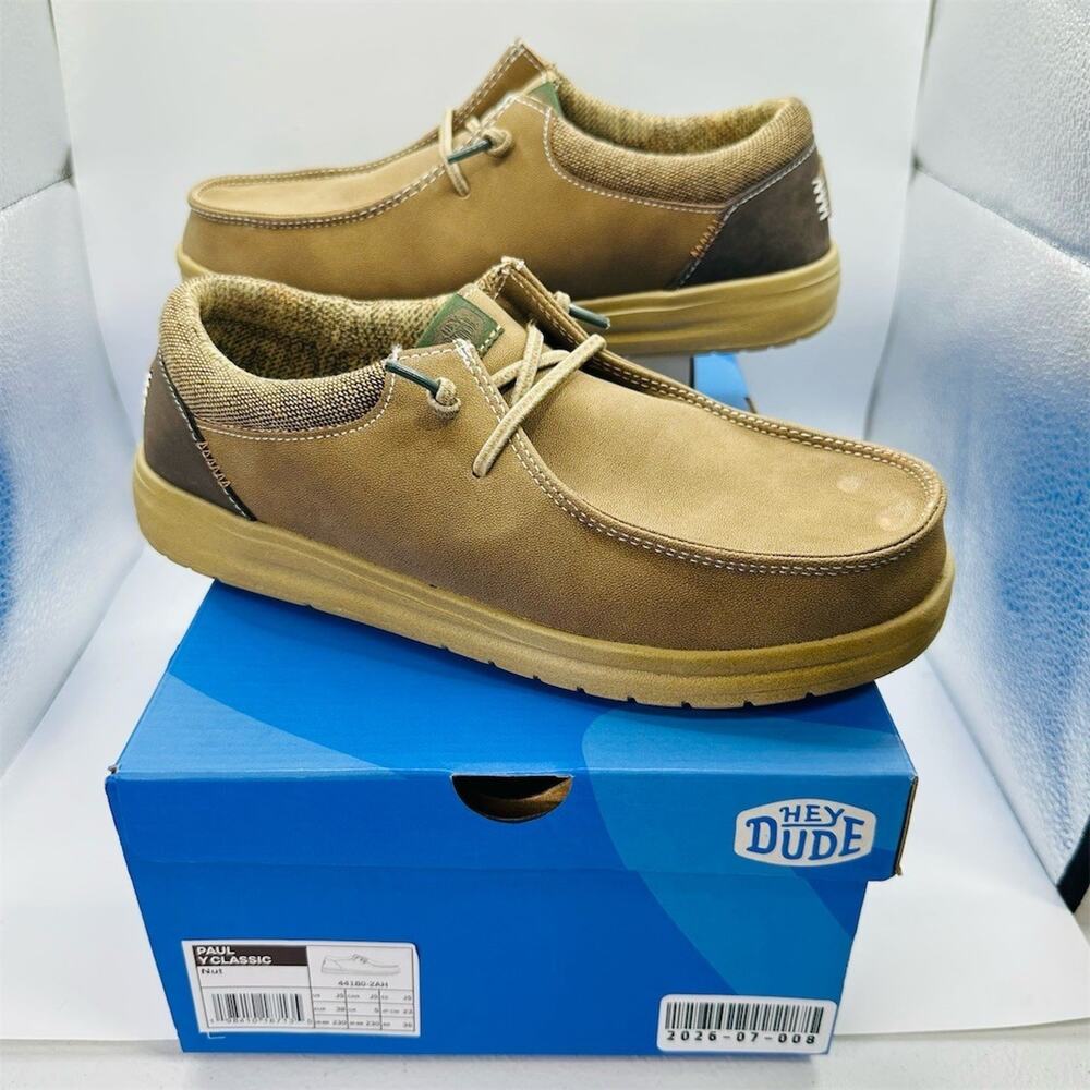 HEYDUDE Paul Youth Classic Slip-On Loafers Brown Kids Size 5Y / 7W w/ Box